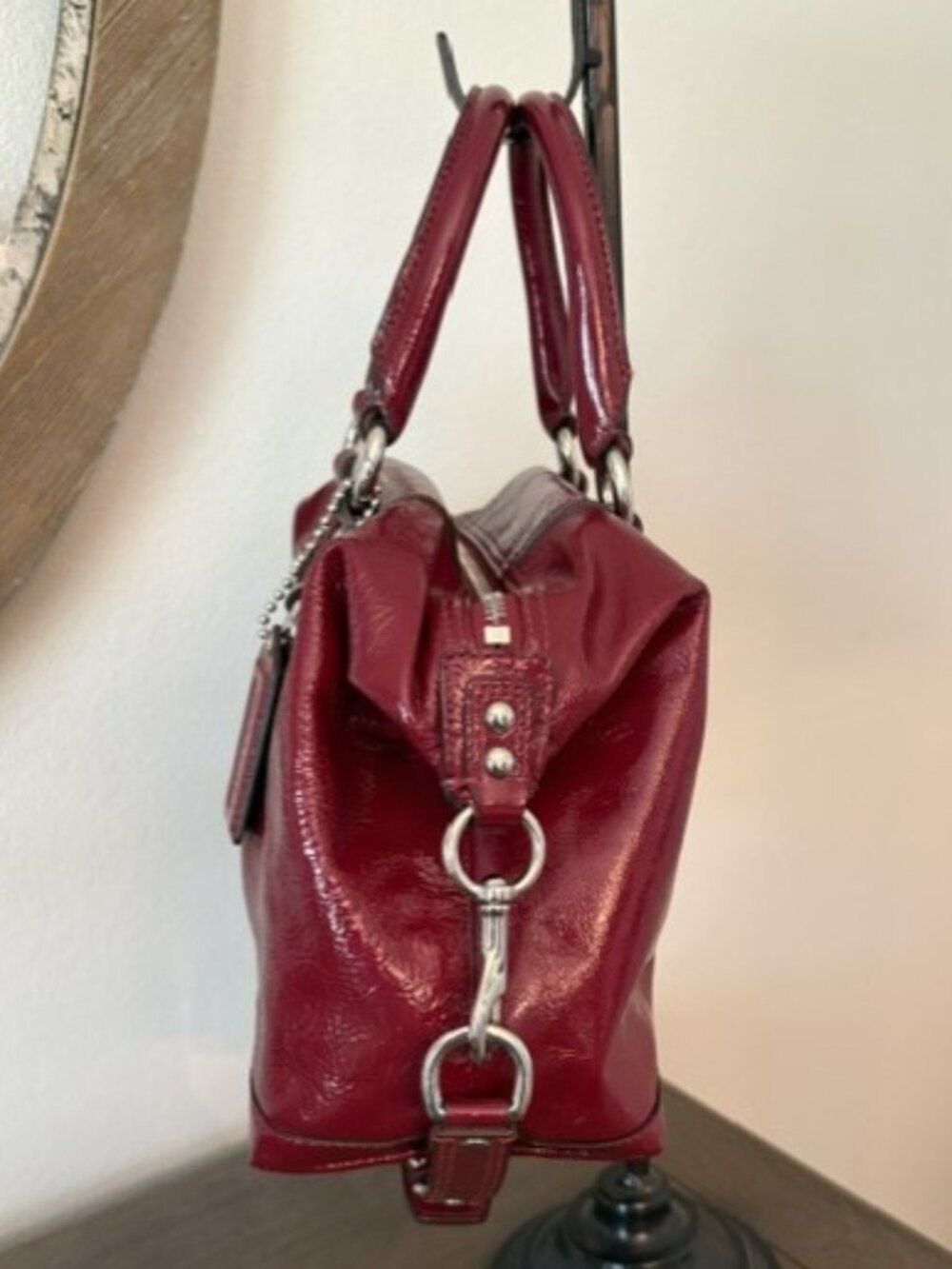 Coach Ashley Burgundy Red Patent Leather Satchel Handbag F15455 - Picture 7 of 16
